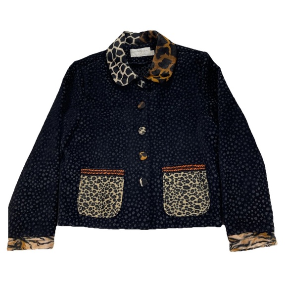Taylor G Jackets & Blazers - Vtg Taylor G Animal Print Black Jacket Sz XL Eclectic Artsy Dallas Tx Old Money